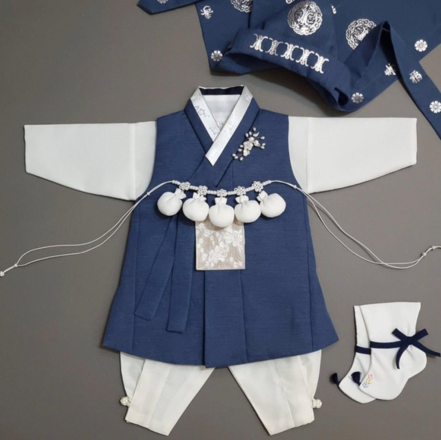 Yusin Blue Beige Solid Boy Hanbok (100D-15YR) - Native Korean