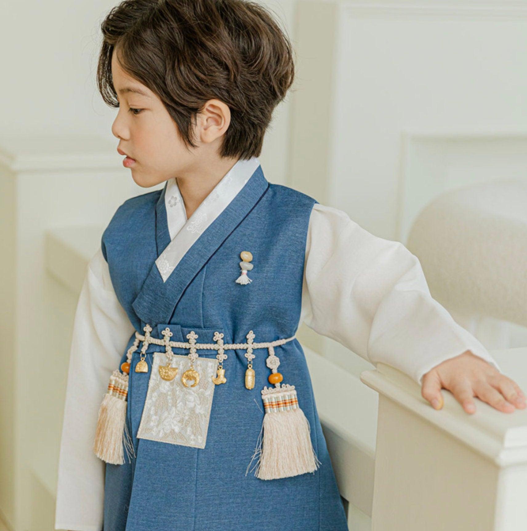 Yusin Blue Beige Solid Boy Hanbok (100D-15YR) - Native Korean