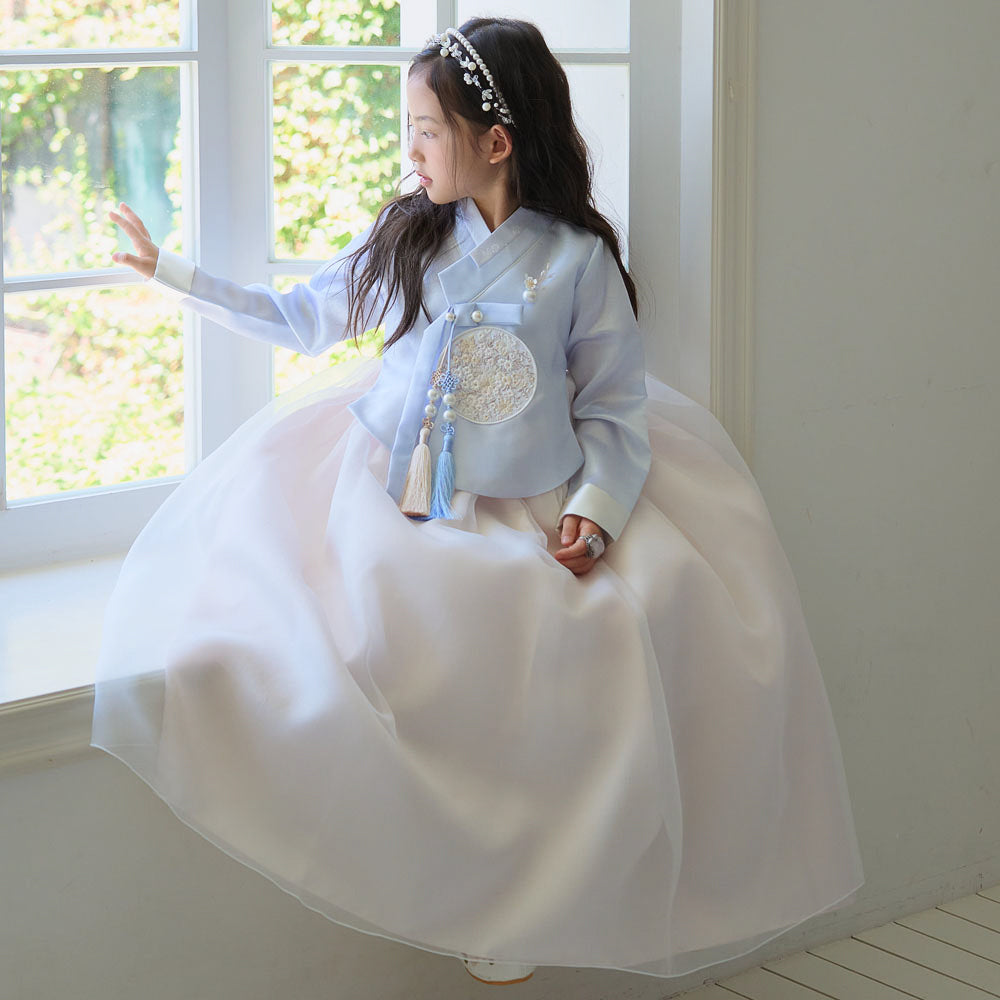 Kyu Flared Sky Beige Girl Hanbok (1-10YR)