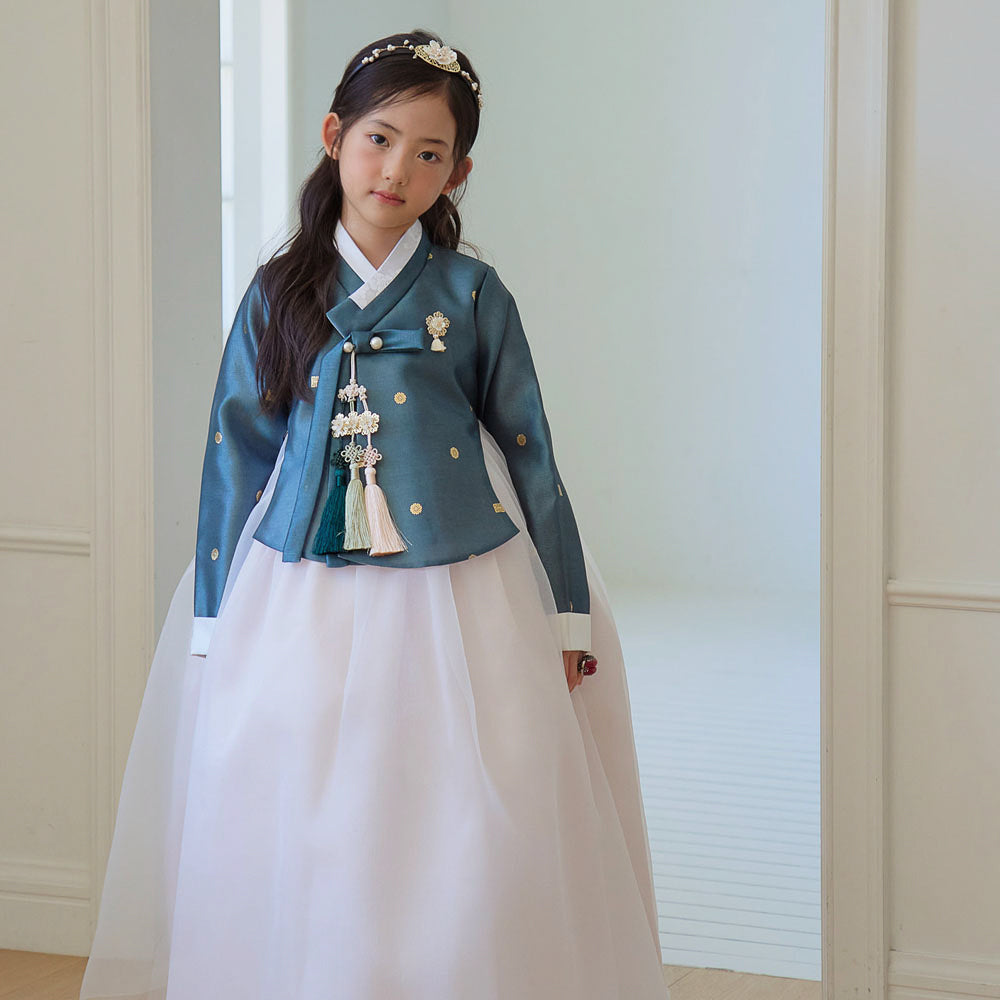 Dohye Flared Teal Girl Hanbok (1-12YR)