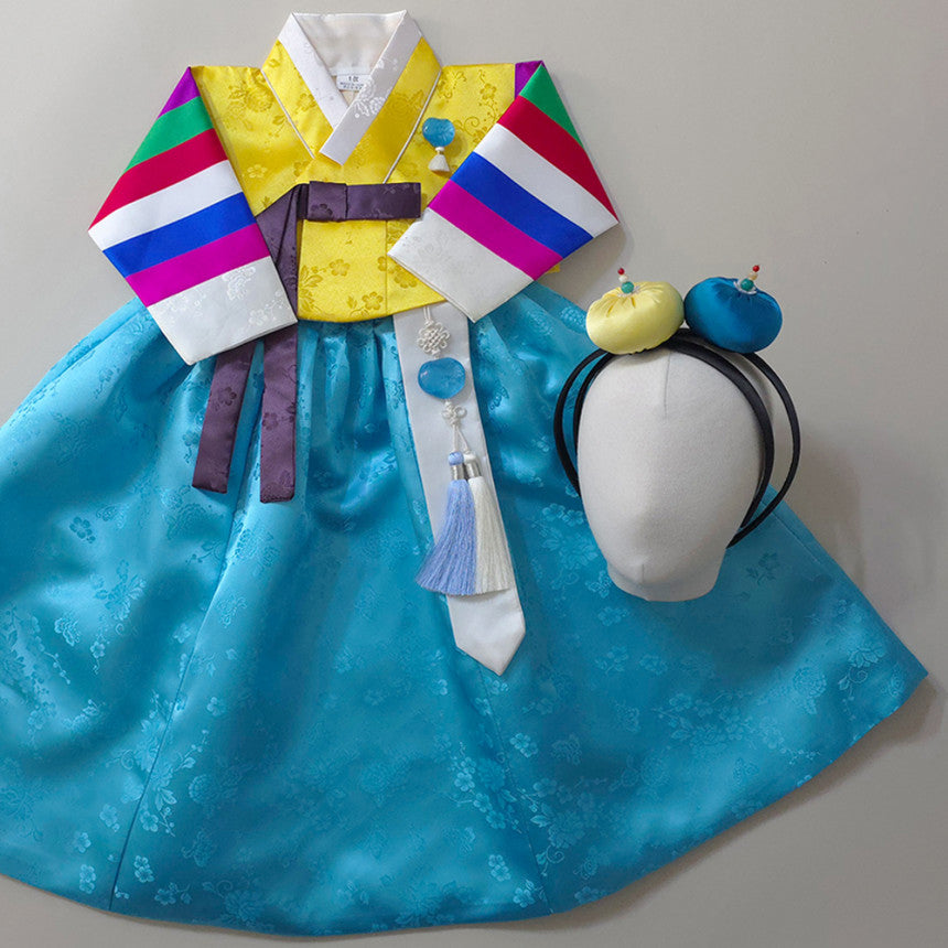 Seunju Saekdong 3 Colors Jeogori - Sky Skirt Girl Hanbok (100D-15YR)