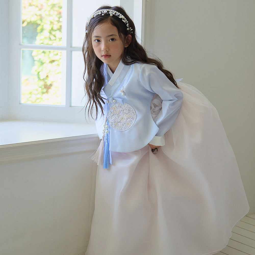 Kyu Flared Sky Beige Girl Hanbok (1-10YR)
