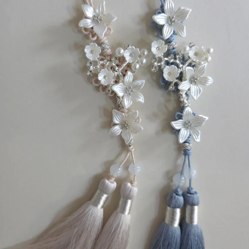 Silver Pearl Bloom Tassel Norigae