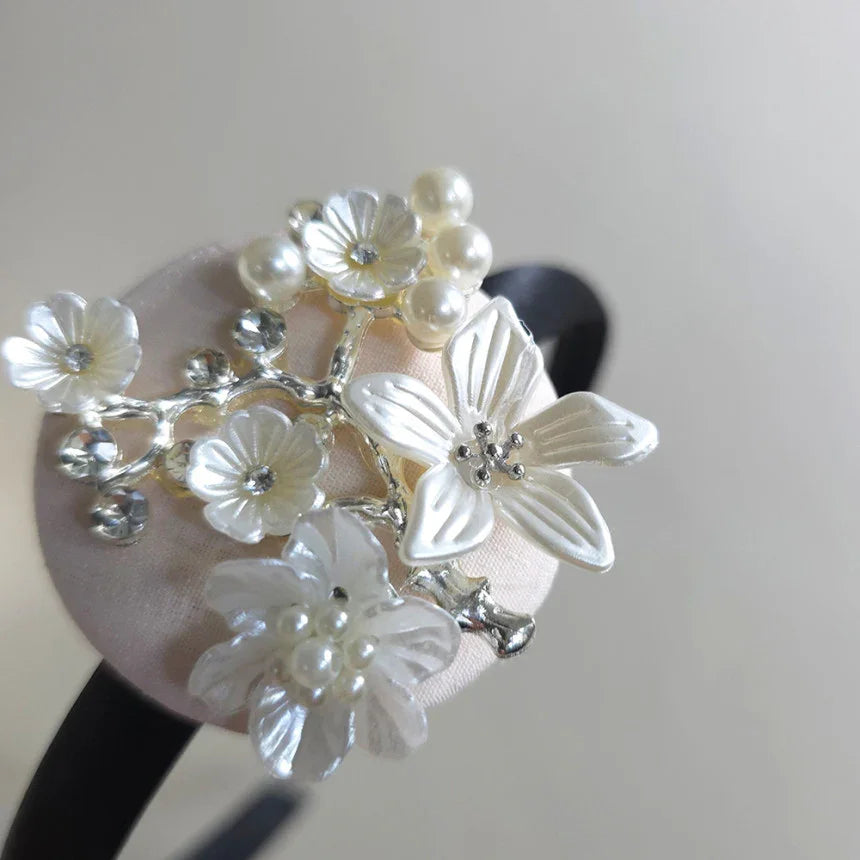 Silver Pearl Bloom Headband - Native Korean