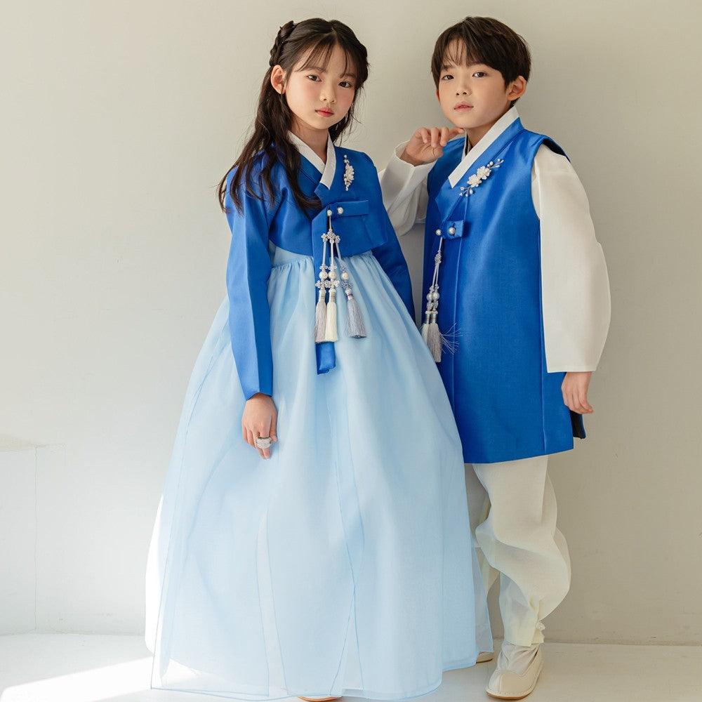 Yumin Flared Blue Sky Girl Hanbok (100D-15YR) - Native Korean