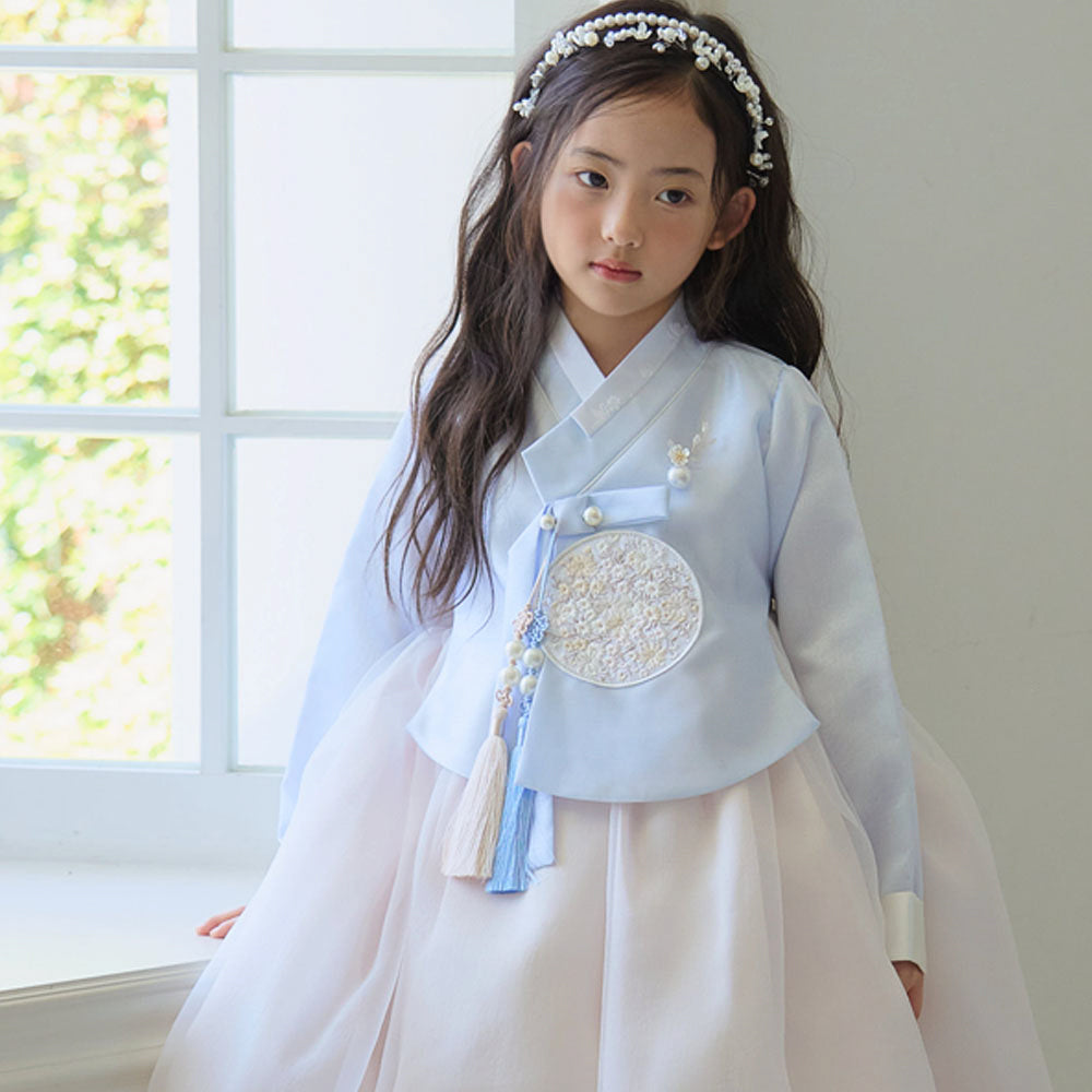 Kyu Flared Sky Beige Girl Hanbok (1-10YR)