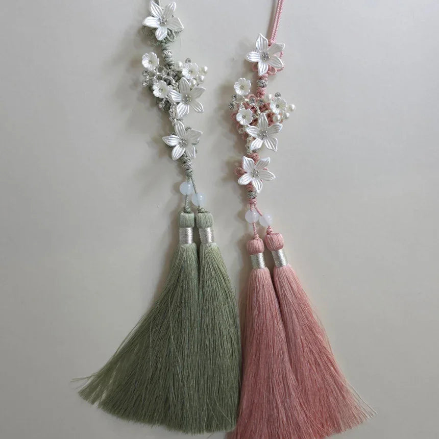 Silver Pearl Bloom Tassel Norigae