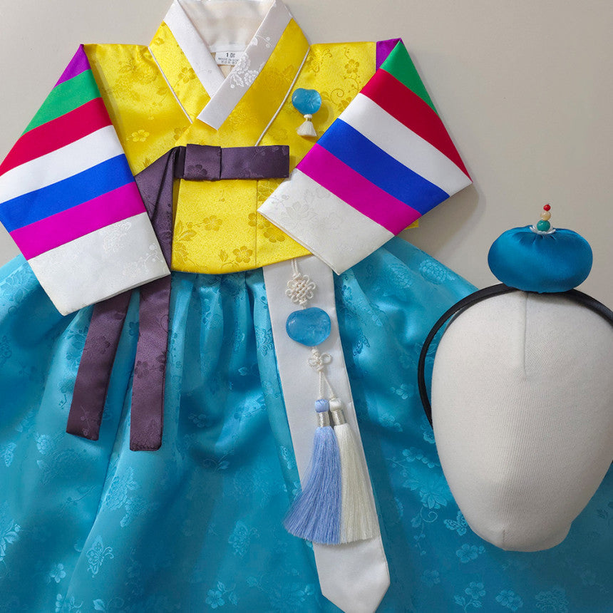 Seunju Saekdong 3 Colors Jeogori - Sky Skirt Girl Hanbok (100D-15YR)