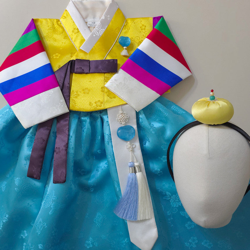 Seunju Saekdong 3 Colors Jeogori - Sky Skirt Girl Hanbok (100D-15YR)