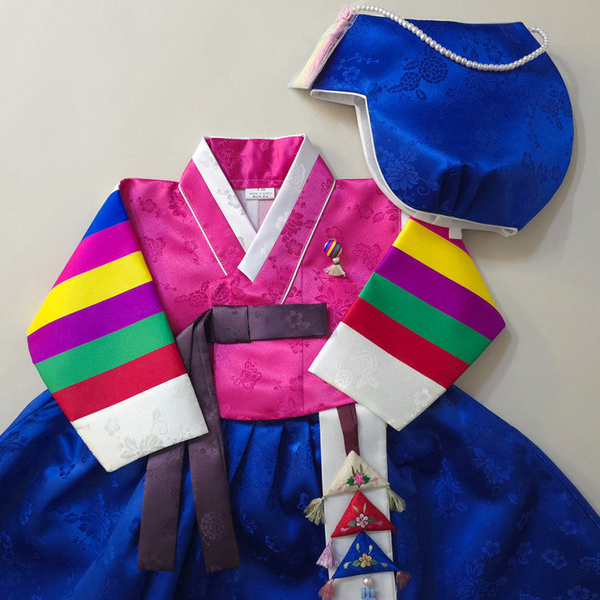 Seunju Saekdong 3 Colors Jeogori - Blue Skirt Girl Hanbok (100D-15YR)
