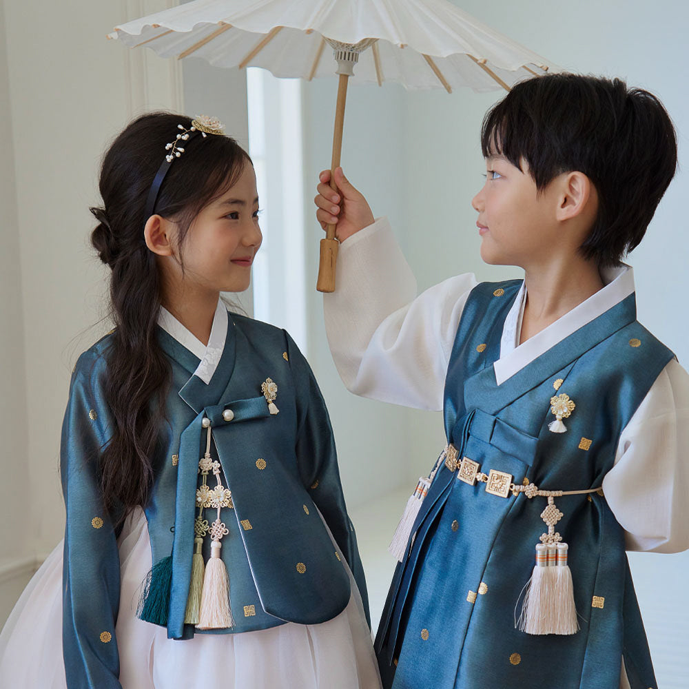 Dohye Flared Teal Girl Hanbok (1-12YR)