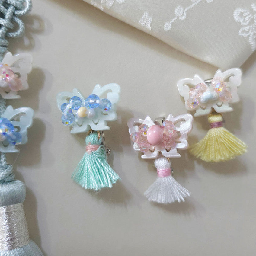 Crystal Butterfly Tassel Brooch