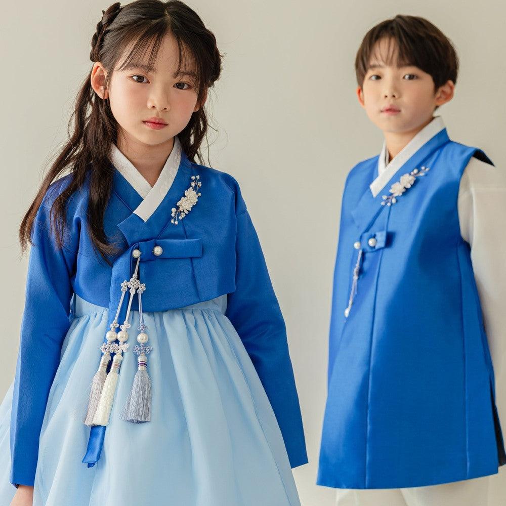 Yumin Flared Blue Sky Girl Hanbok (100D-15YR) - Native Korean