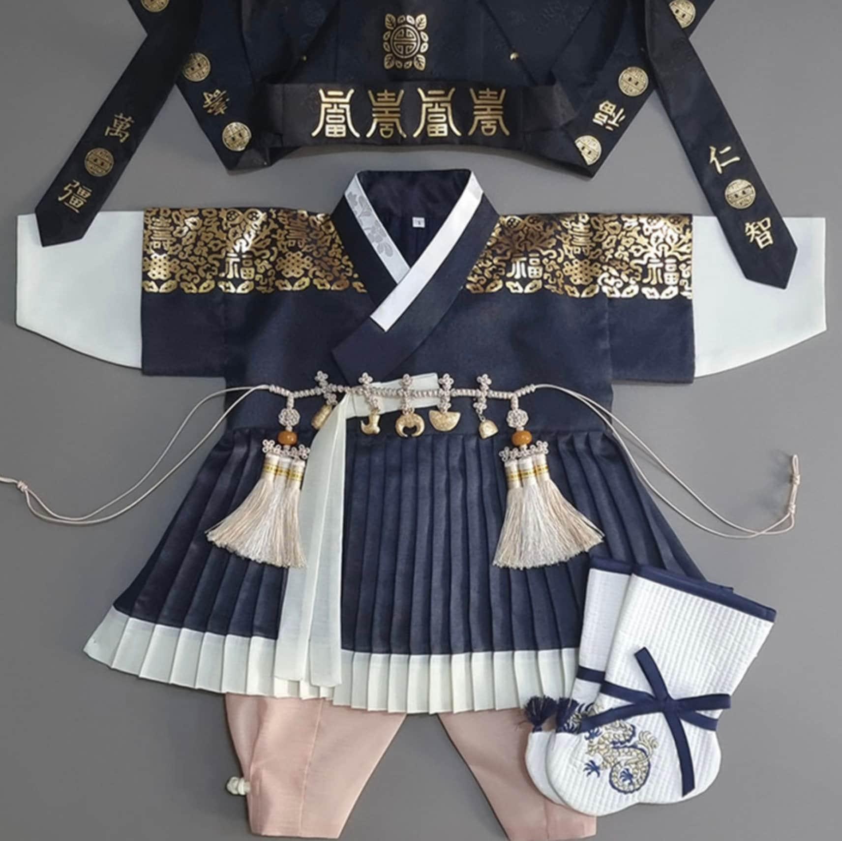 2Pcs Pleated D.Navy Boy Hanbok (100D-10YR) - Native Korean