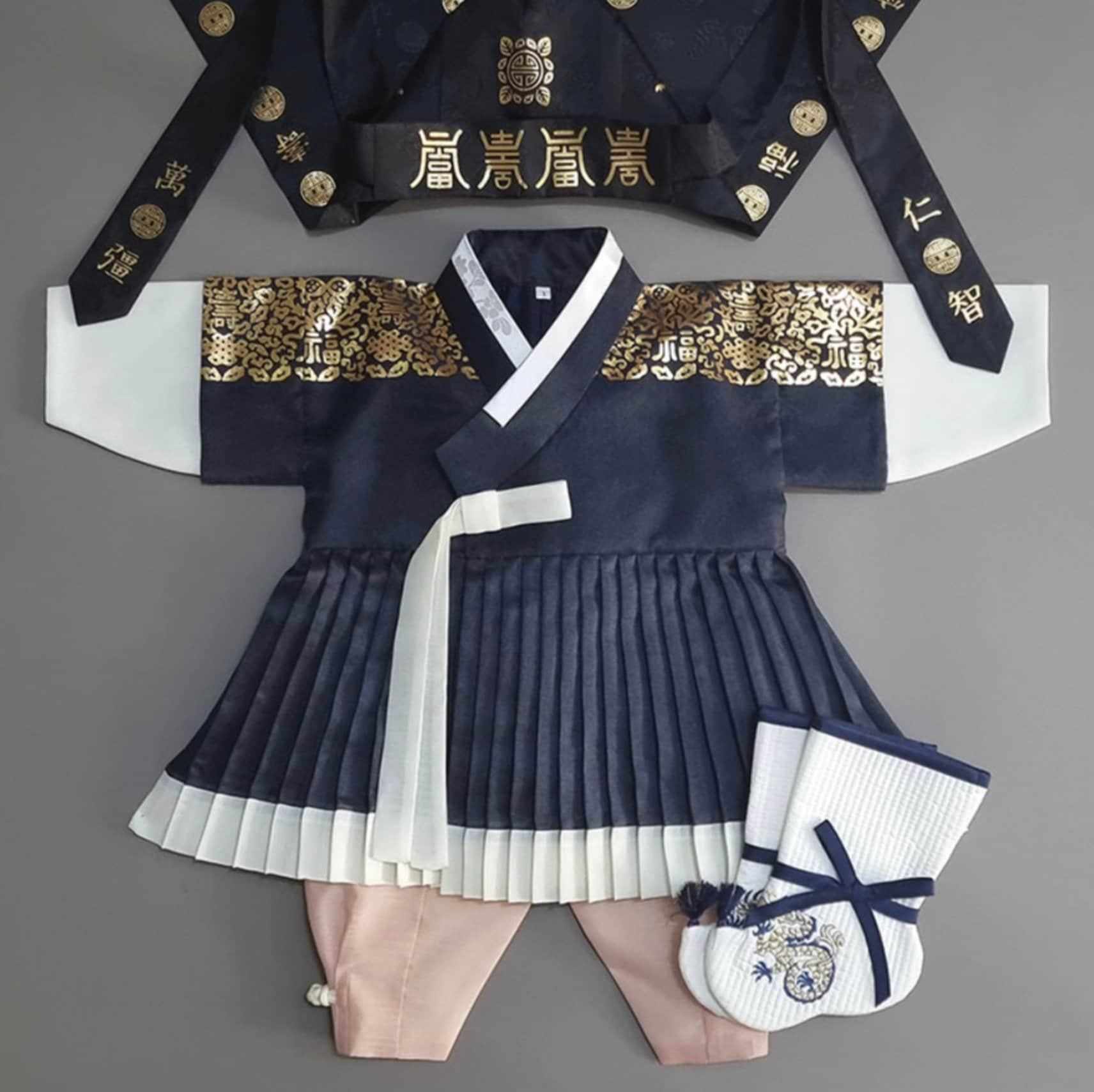 2Pcs Pleated D.Navy Boy Hanbok (100D-10YR) - Native Korean