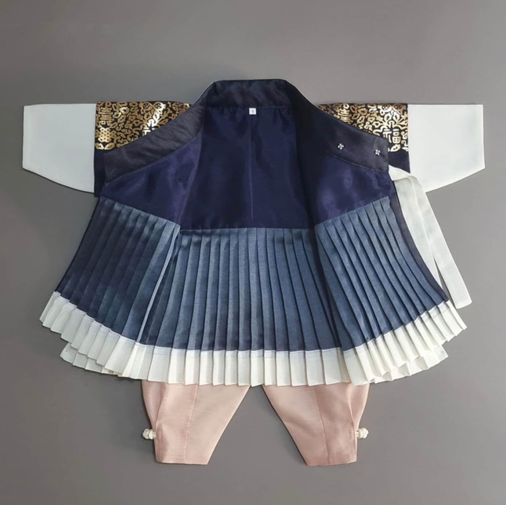 2Pcs Pleated D.Navy Boy Hanbok (100D-10YR) - Native Korean