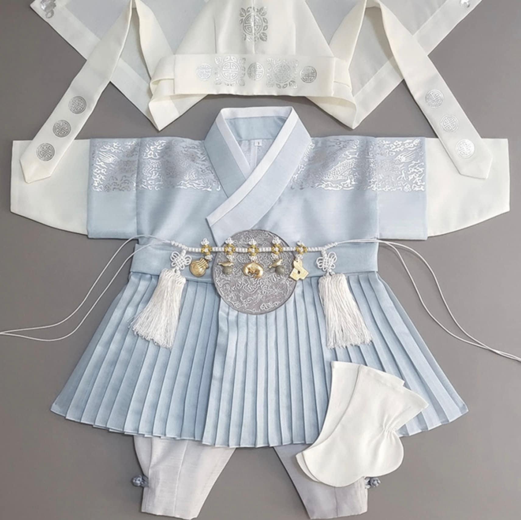 2Pcs Pleated Sky Boy Hanbok (100D-10YR) - Native Korean