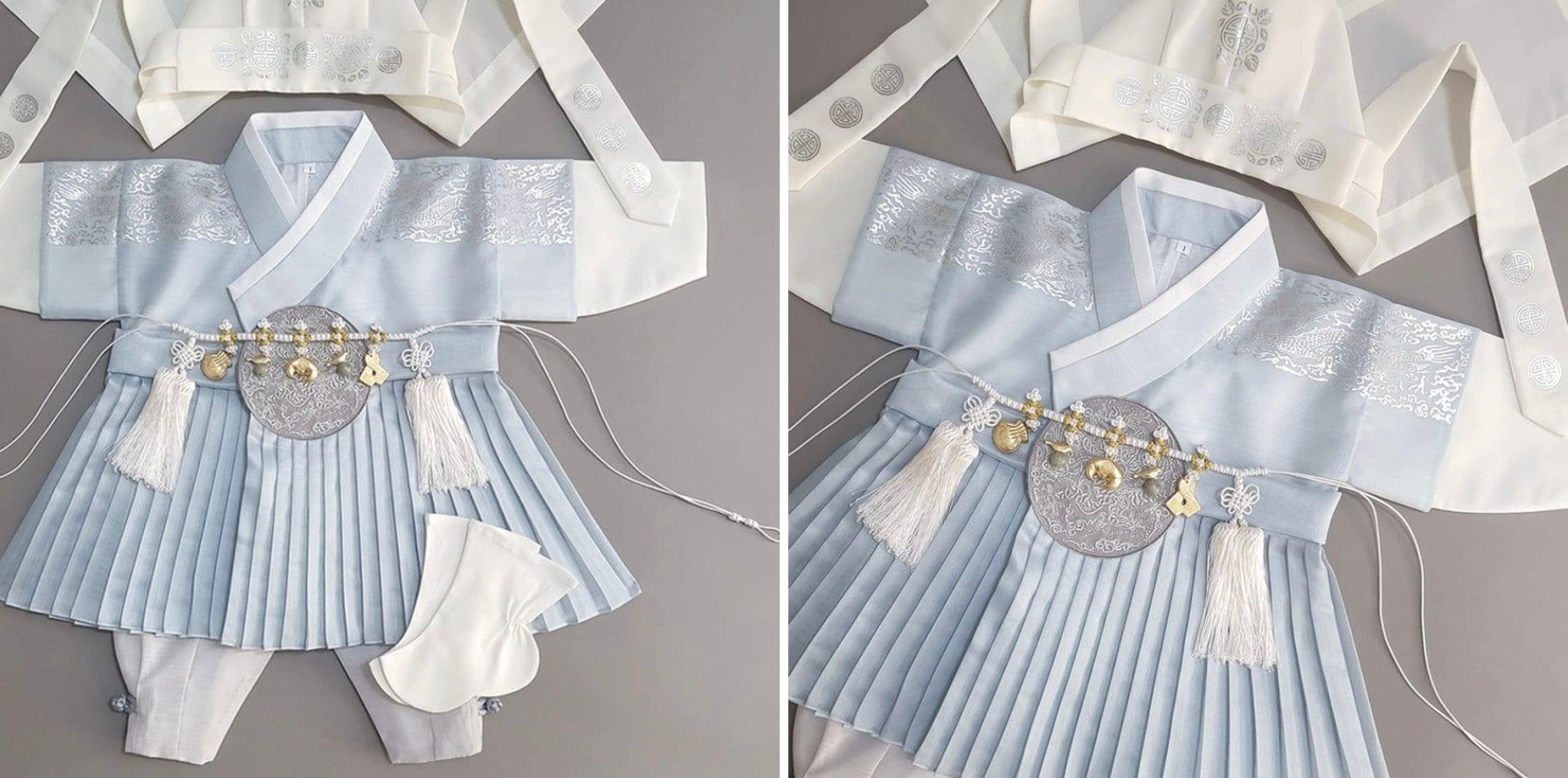 2Pcs Pleated Sky Boy Hanbok (100D-10YR) - Native Korean