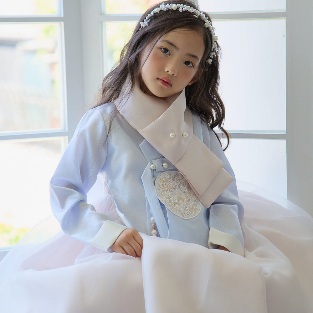 Kyu Flared Sky Beige Girl Hanbok (1-10YR)