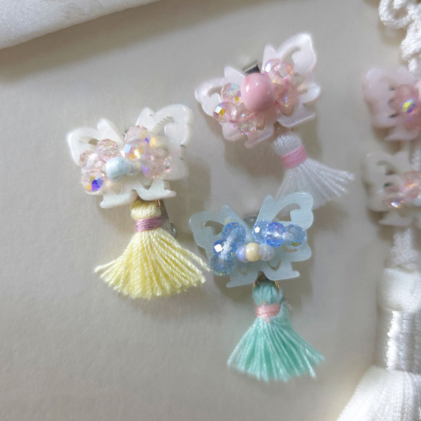 Crystal Butterfly Tassel Brooch