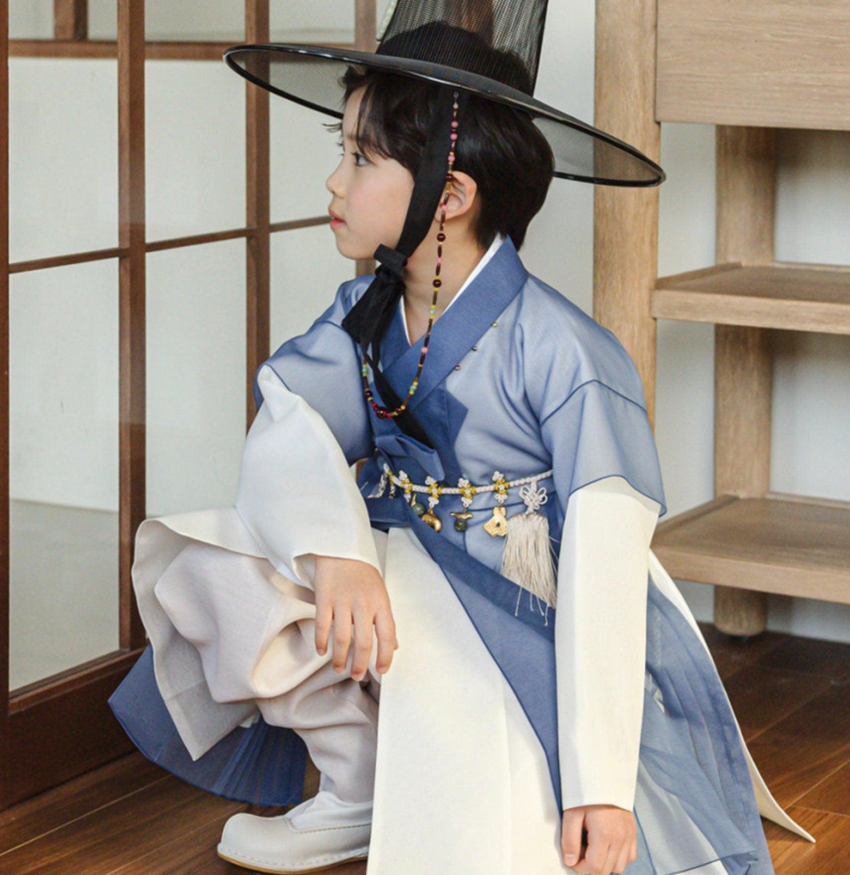 3Pcs Eun Blue Chiffon Boy Hanbok (1Y-9YR) - Native Korean