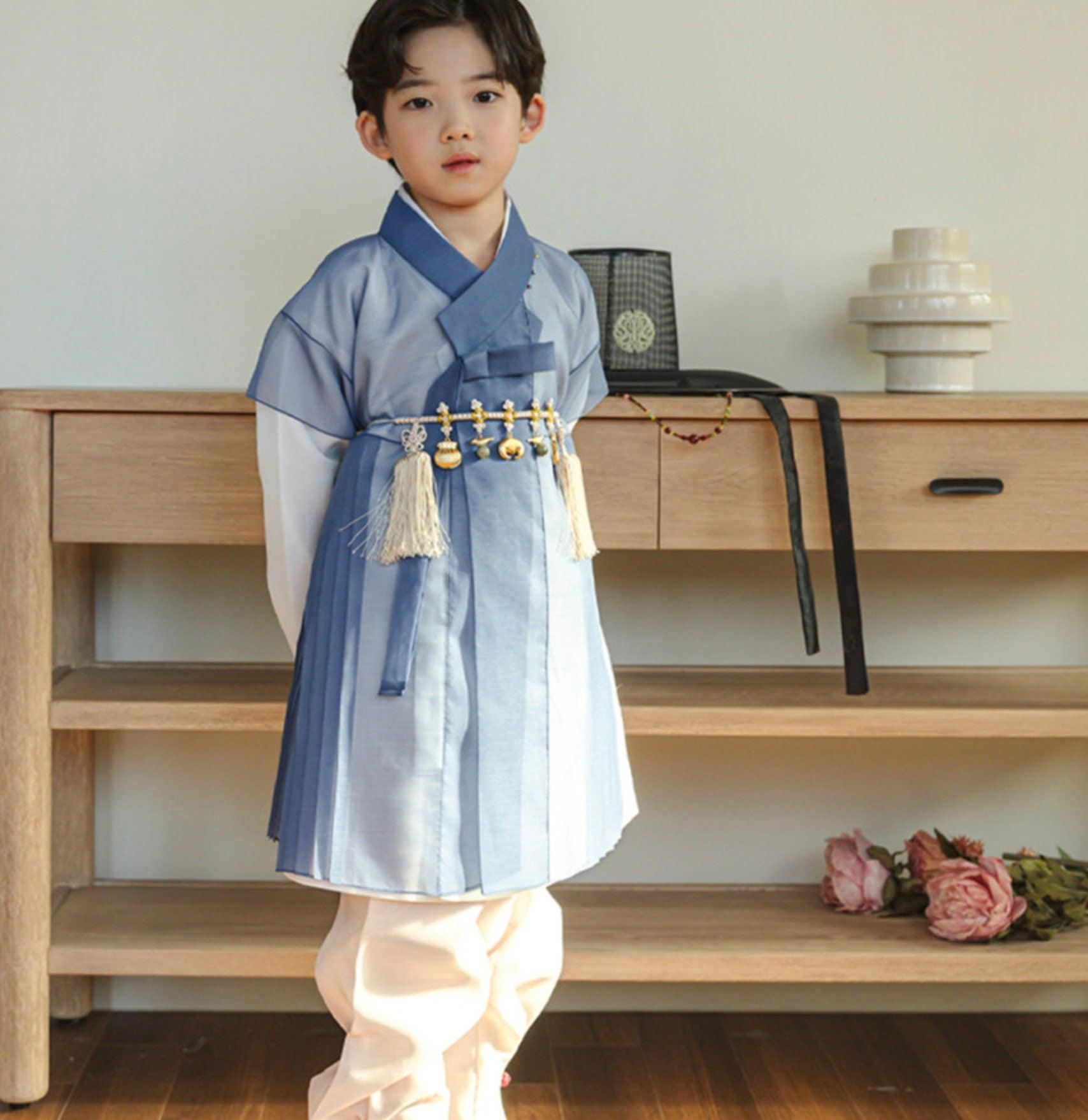 3Pcs Eun Blue Chiffon Boy Hanbok (1Y-9YR) - Native Korean