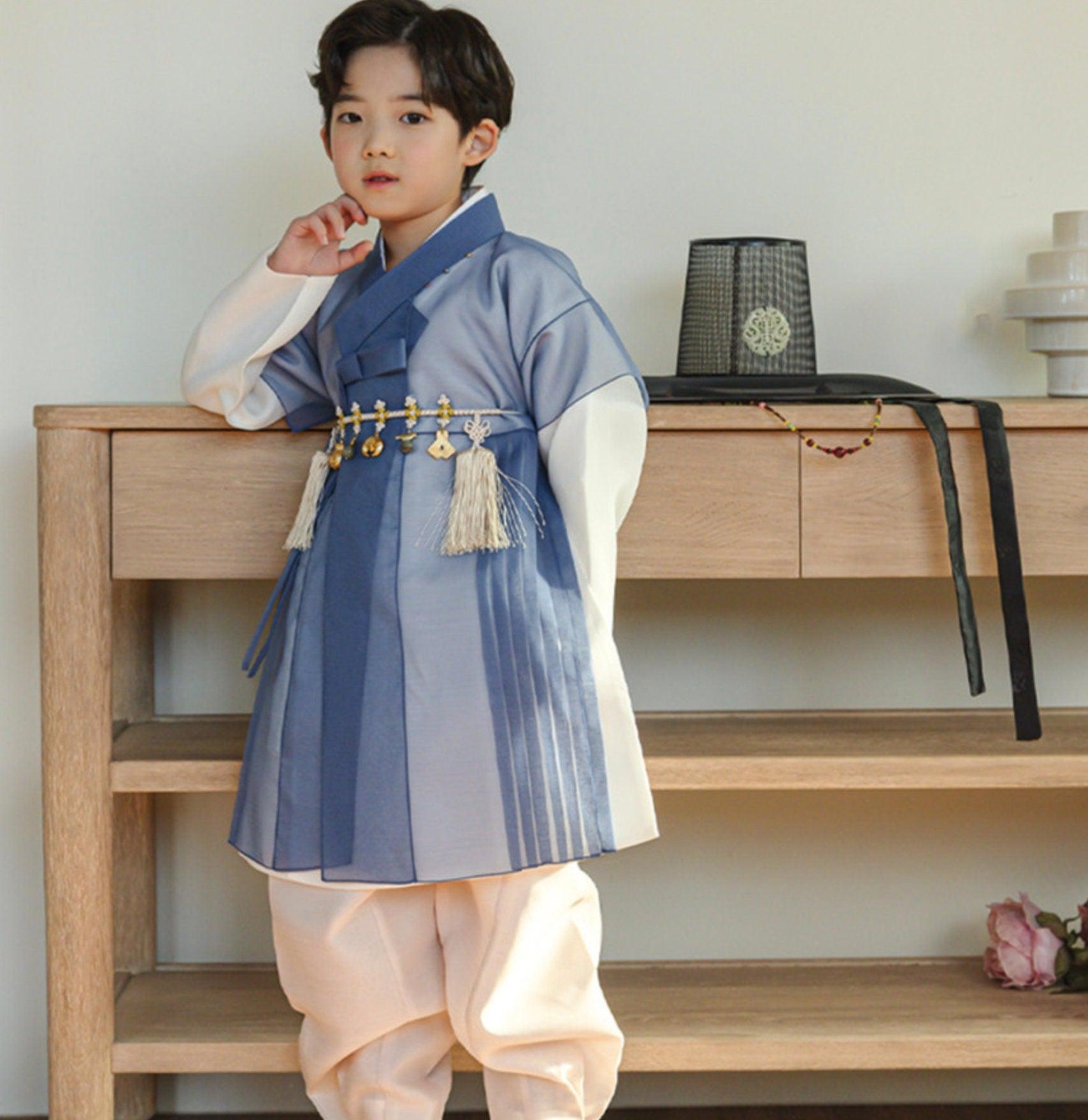 3Pcs Eun Blue Chiffon Boy Hanbok (1Y-9YR) - Native Korean