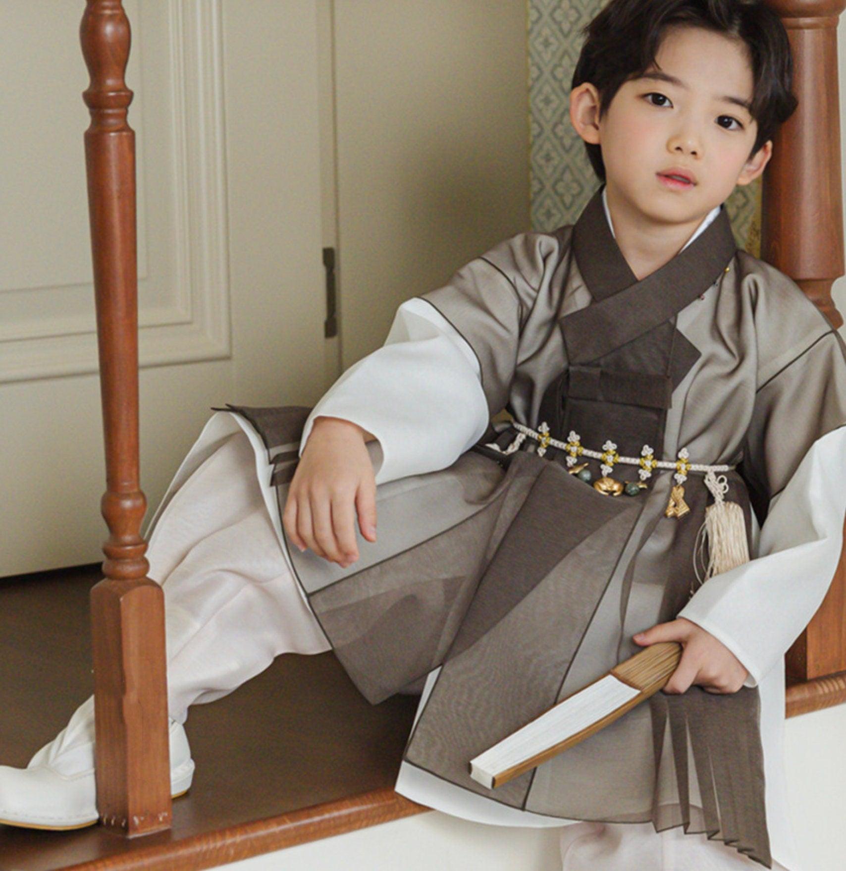 3Pcs Eun Brown Chiffon Boy Hanbok (1Y-9YR) - Native Korean