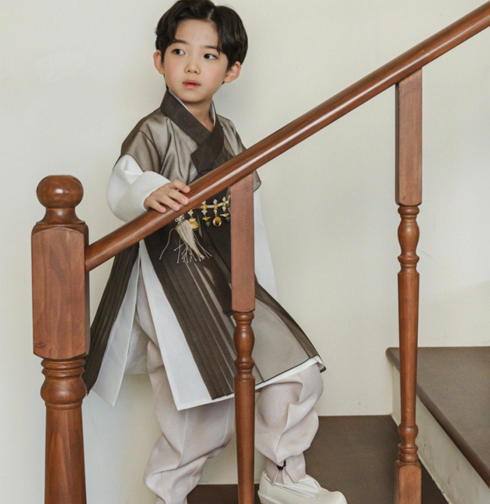 3Pcs Eun Brown Chiffon Boy Hanbok (1Y-9YR) - Native Korean