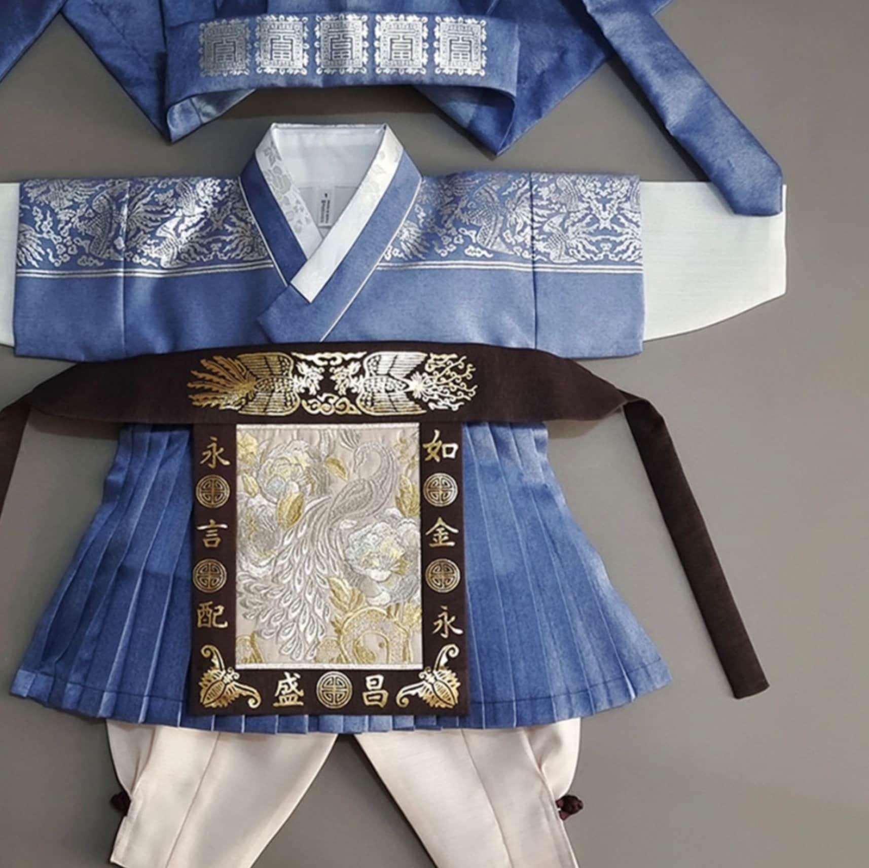 3Pcs Pleated Silver Blue Boy Hanbok (100D-1YR) - Native Korean