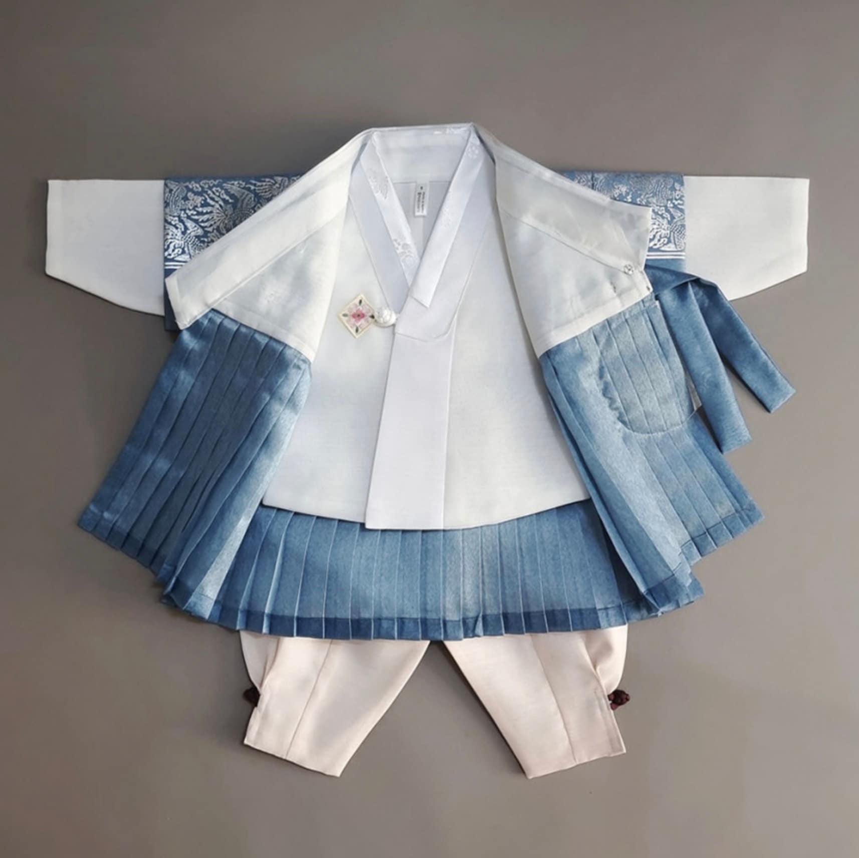 3Pcs Pleated Silver Blue Green Boy Hanbok (100D-1YR) - Native Korean