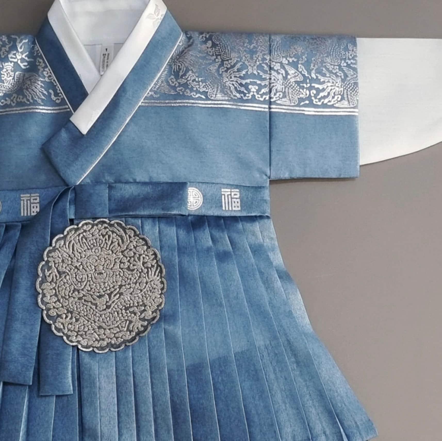 3Pcs Pleated Silver Blue Green Boy Hanbok (100D-1YR) - Native Korean