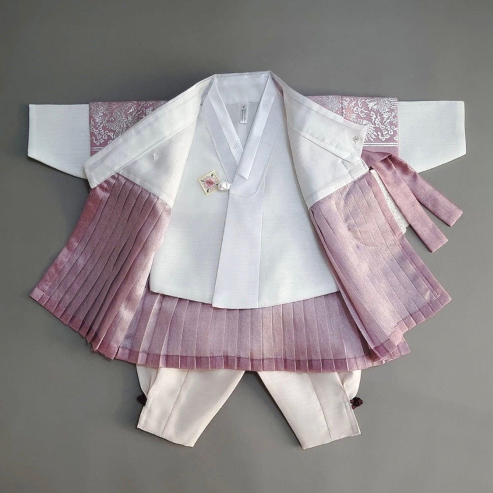 3Pcs Pleated Silver Pink Boy Hanbok (100D-1YR) - Native Korean