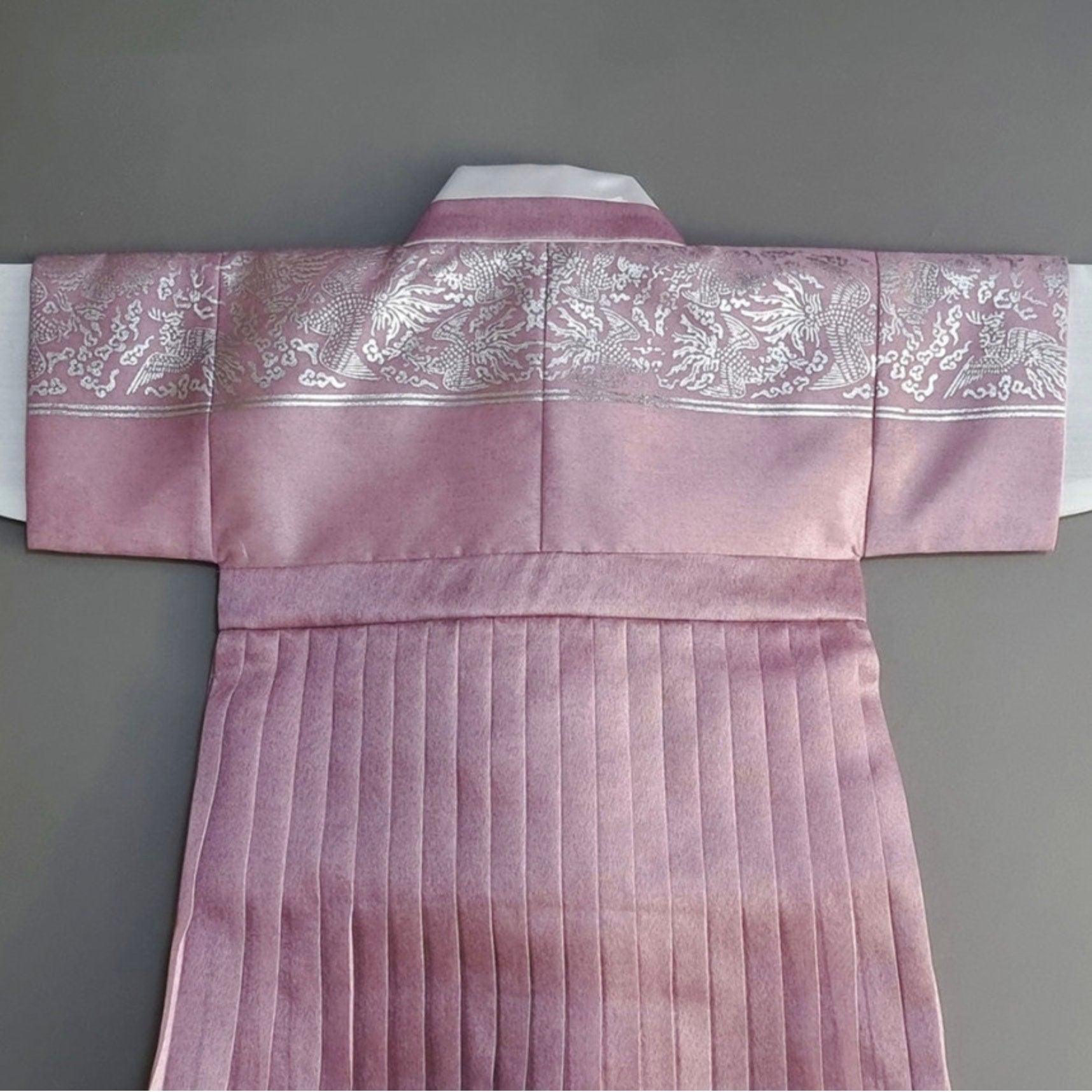 3Pcs Pleated Silver Pink Boy Hanbok (100D-1YR) - Native Korean