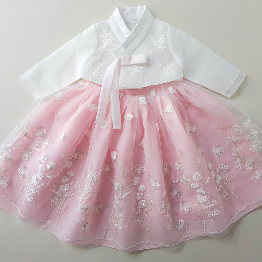 Sam Pink Lace Dress Girl Hanbok (1-12YR)