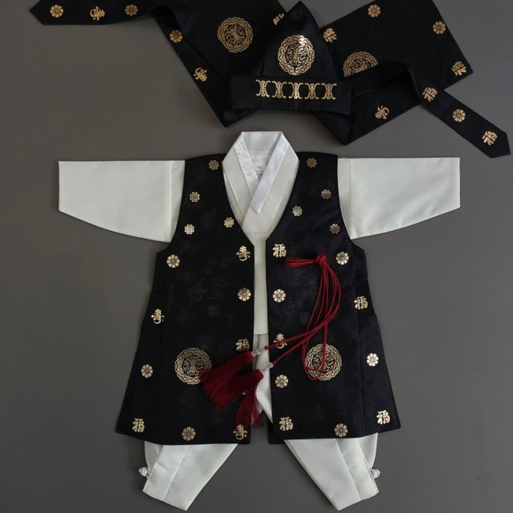 4Pcs Black Gold Boy Hanbok (100D-10YR) - Native Korean