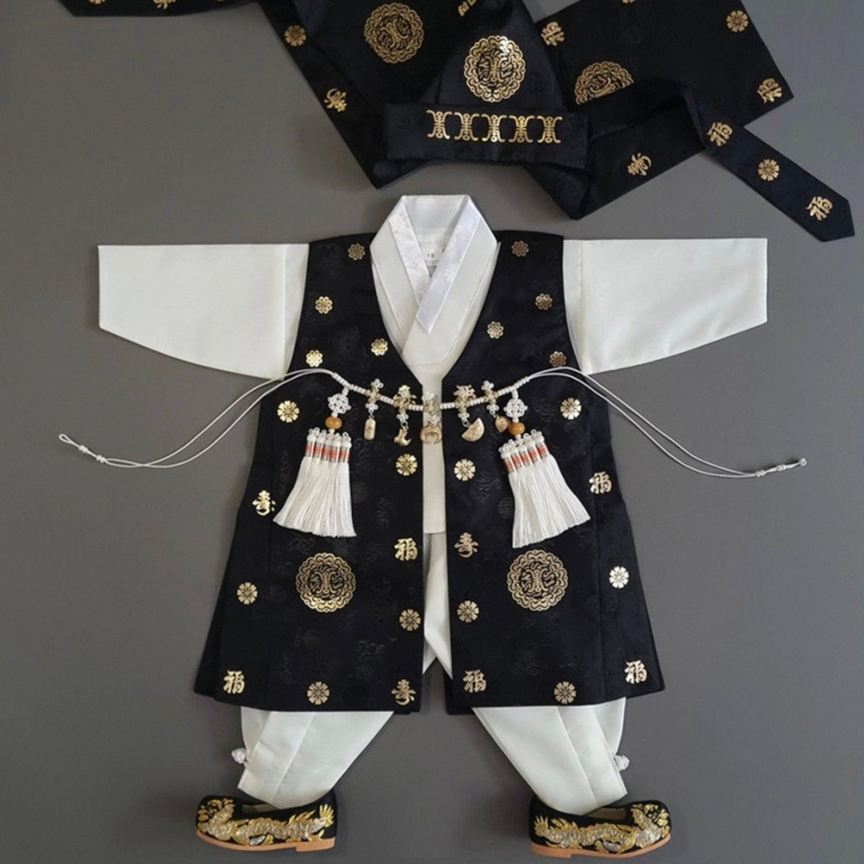 4Pcs Black Gold Boy Hanbok (100D-10YR) - Native Korean