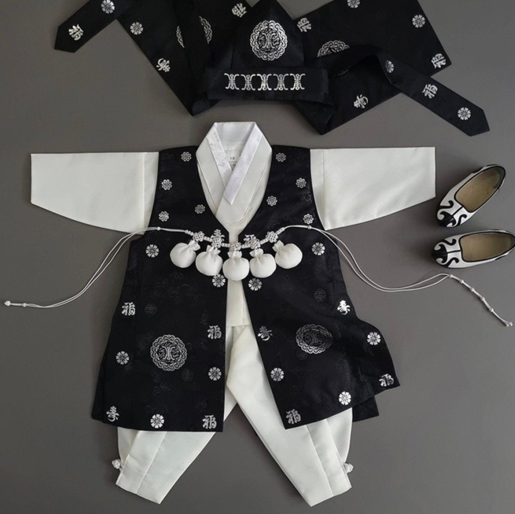4Pcs Black Silver Boy Hanbok (100D-10YR) - Native Korean