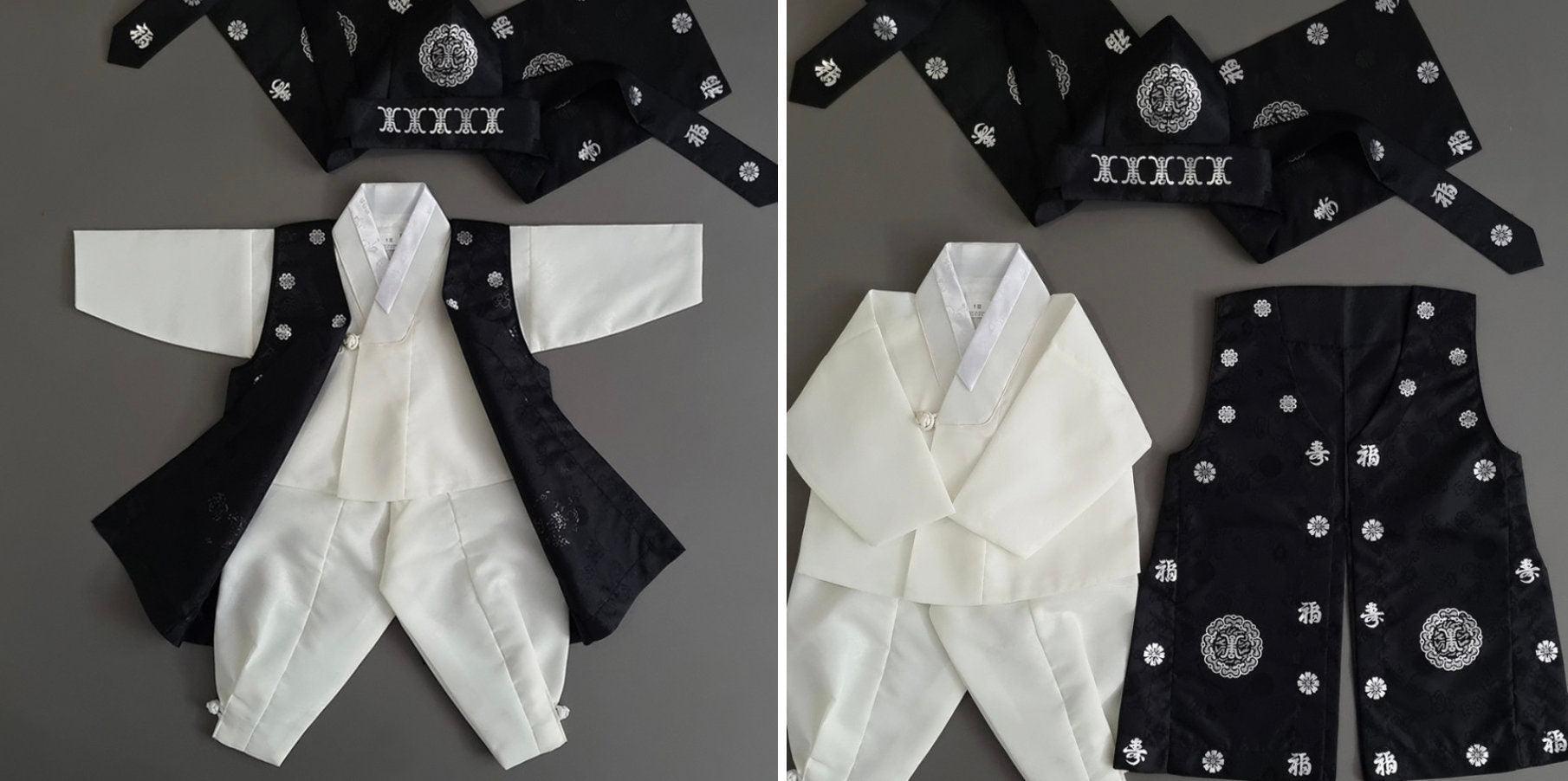 4Pcs Black Silver Boy Hanbok (100D-10YR) - Native Korean