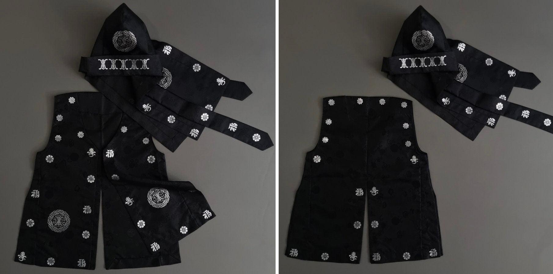 4Pcs Black Silver Boy Hanbok (100D-10YR) - Native Korean