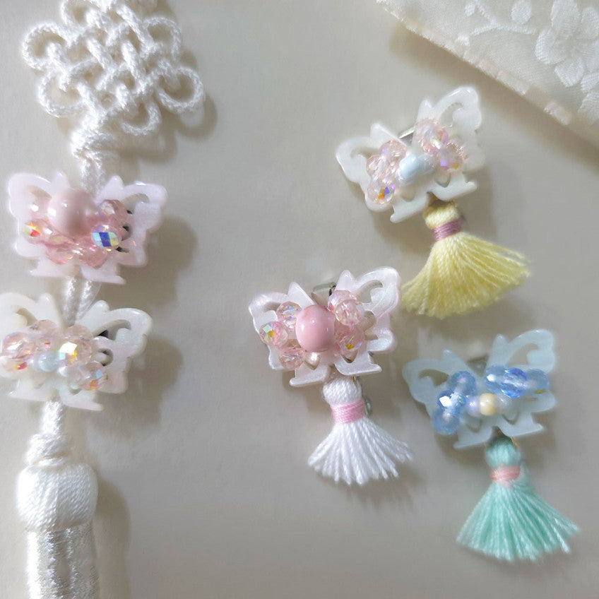 Crystal Butterfly Tassel Brooch