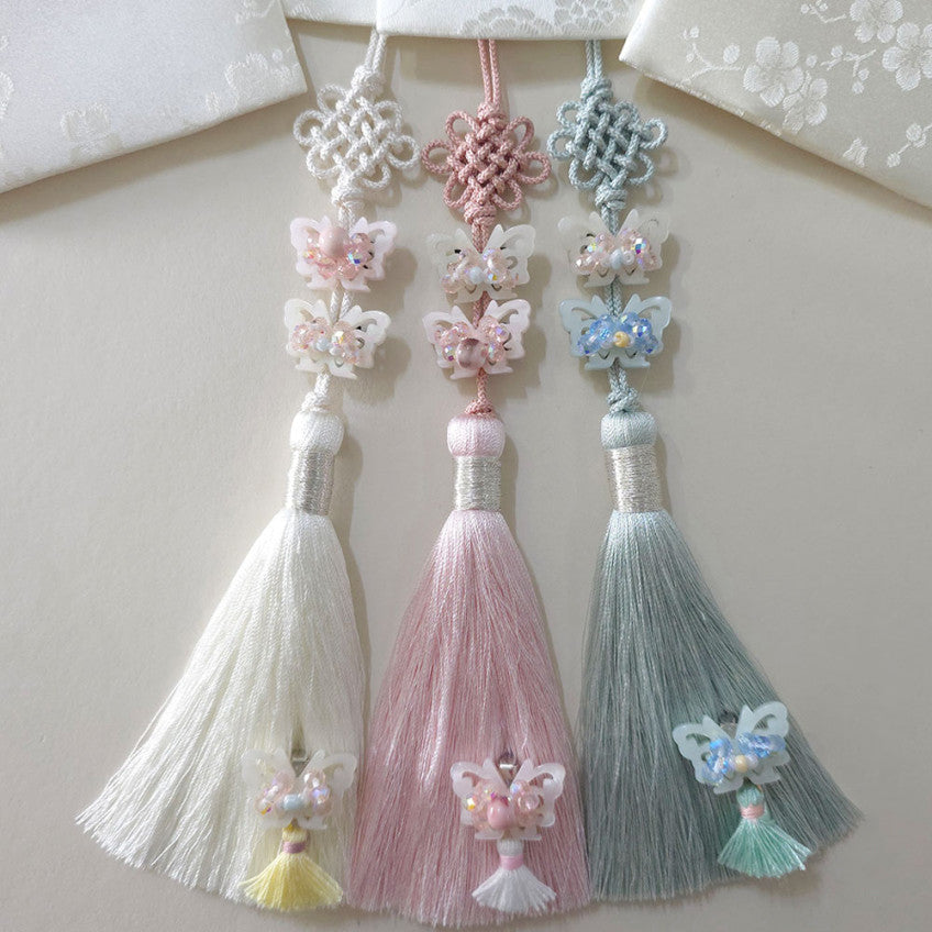 Crystal Butterfly Tassel Brooch