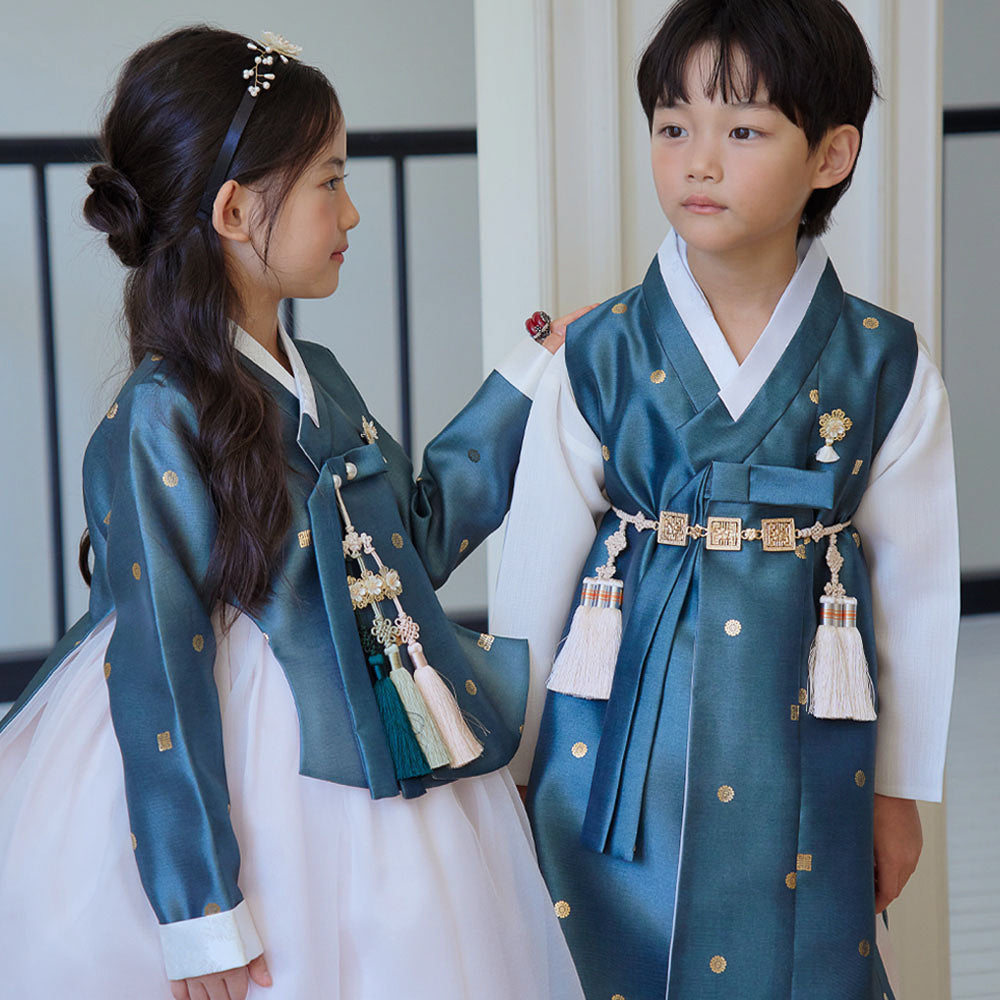 Dohye Flared Teal Girl Hanbok (1-12YR)