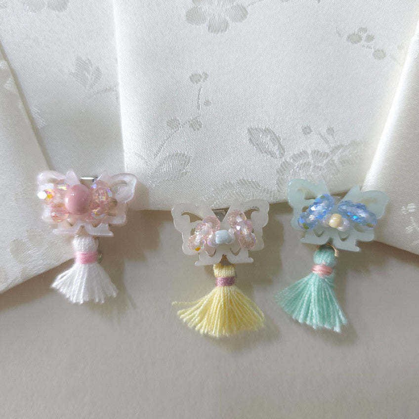 Crystal Butterfly Tassel Brooch