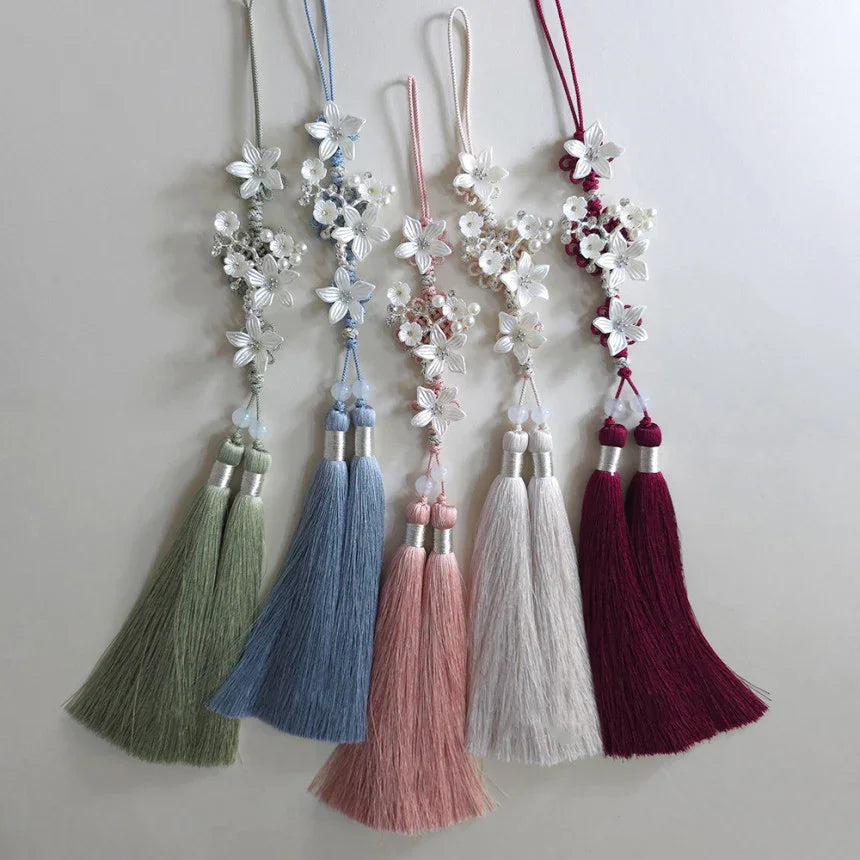 Silver Pearl Bloom Tassel Norigae