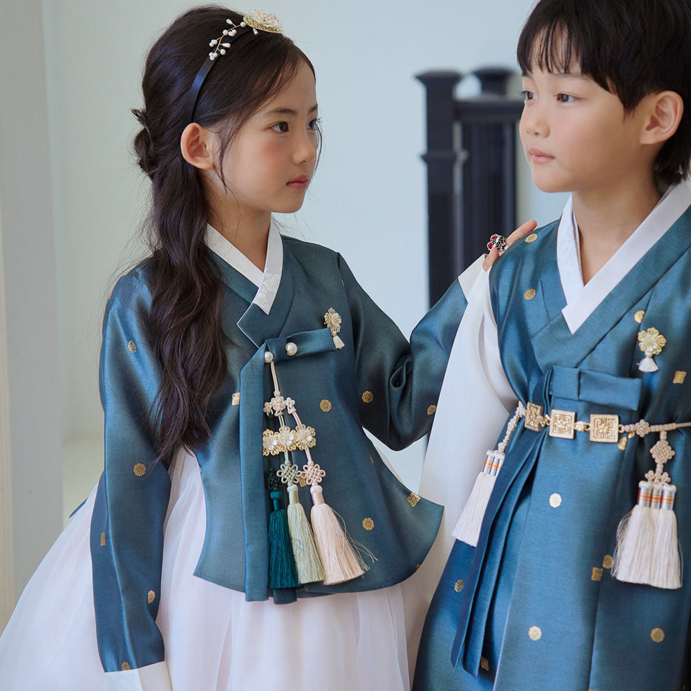 Dohye Flared Teal Girl Hanbok (1-12YR)