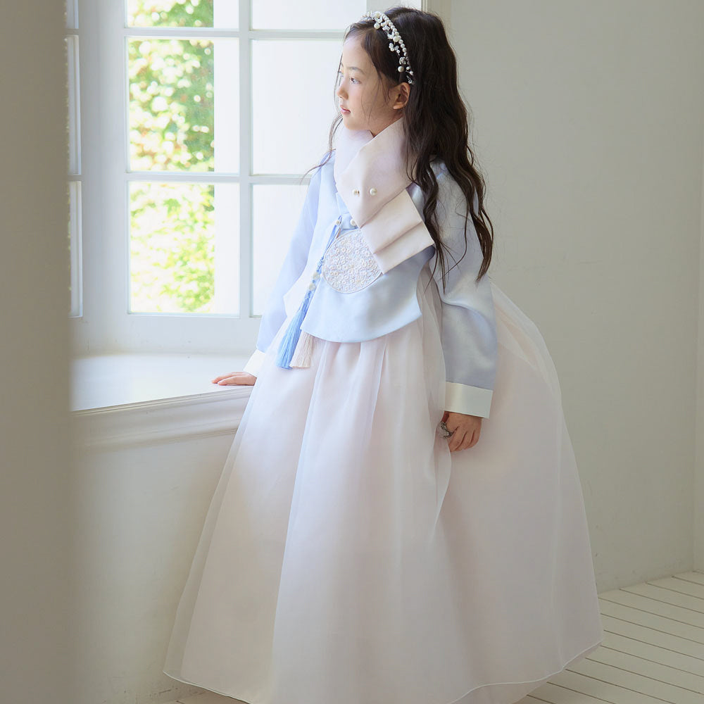 Kyu Flared Sky Beige Girl Hanbok (1-10YR)