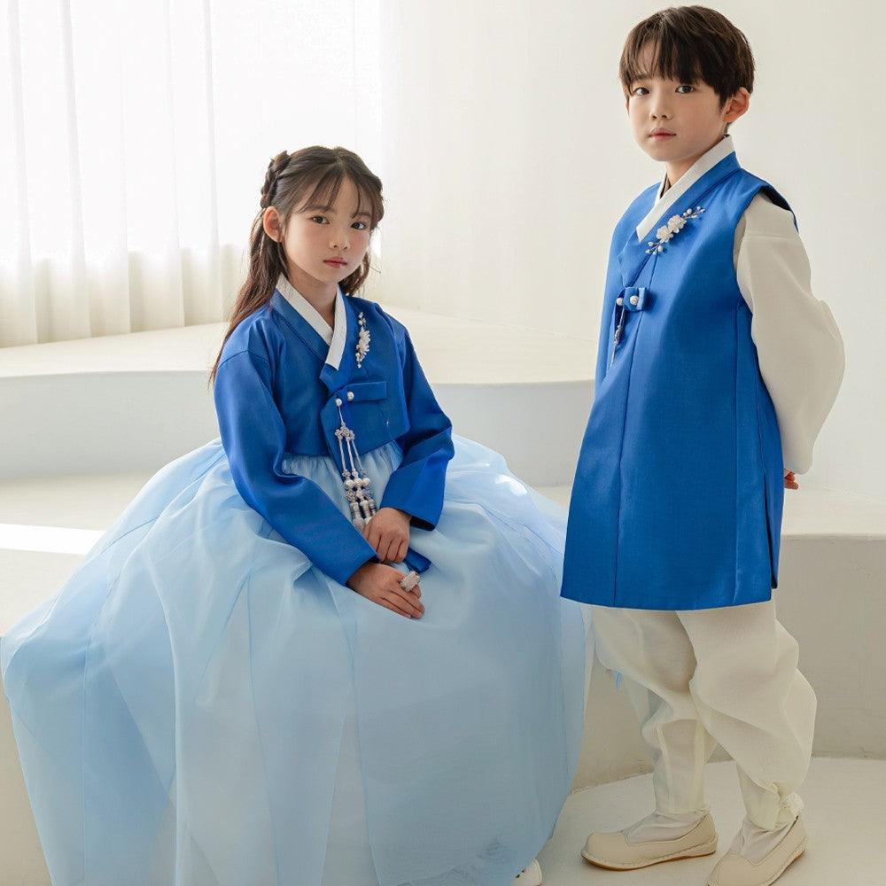 Yumin Flared Blue Sky Girl Hanbok (100D-15YR) - Native Korean