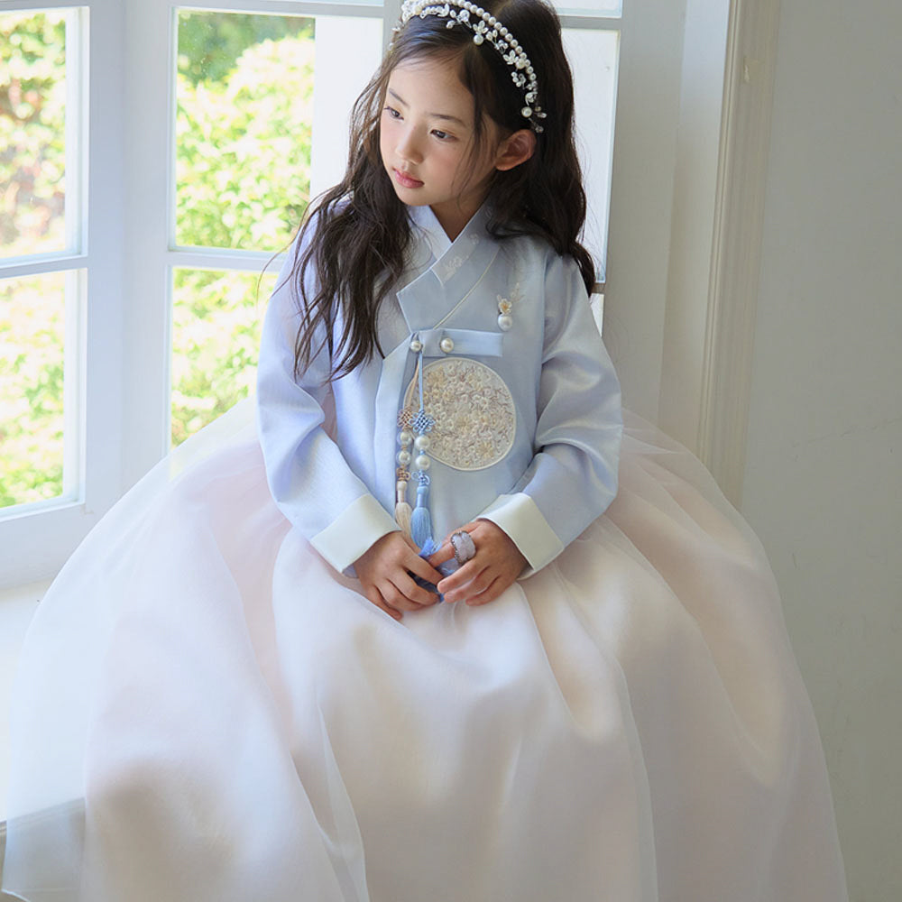 Kyu Flared Sky Beige Girl Hanbok (1-10YR)