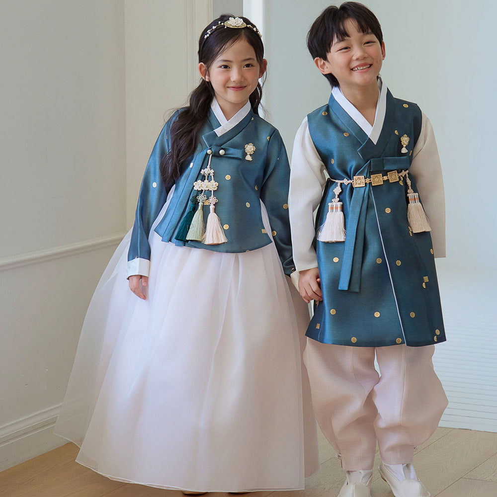Dohye Flared Teal Girl Hanbok (1-12YR)